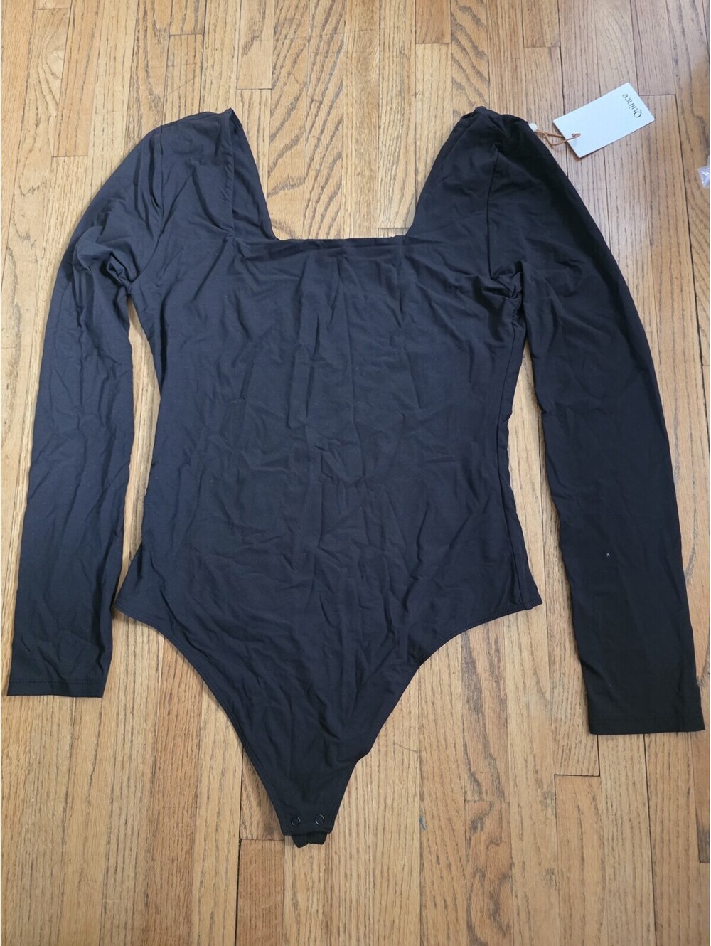 Quince Second Skin Square Neck Long Sleeve Bodysuit - Black Size L